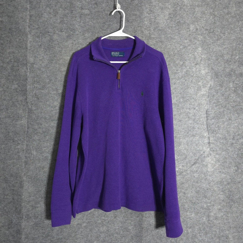 Polo Ralph Lauren Quarter Zip Mens XL Purple Green Pony Mock Neck Cotton Sweater